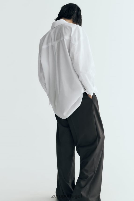 camisa de popeline grande mulheres Zara branco Z2080L292 roupas