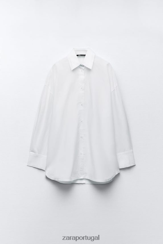 camisa de popeline grande mulheres Zara branco Z2080L292 roupas
