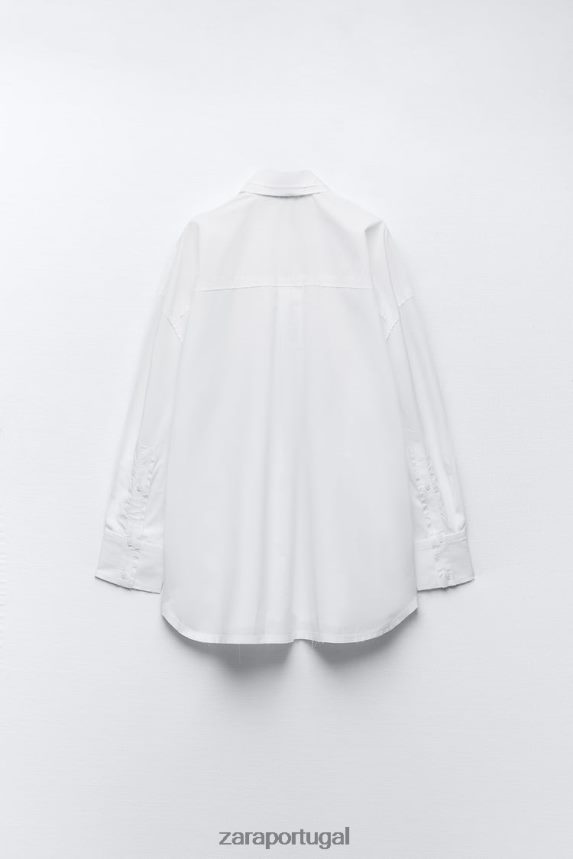 camisa de popeline grande mulheres Zara branco Z2080L292 roupas
