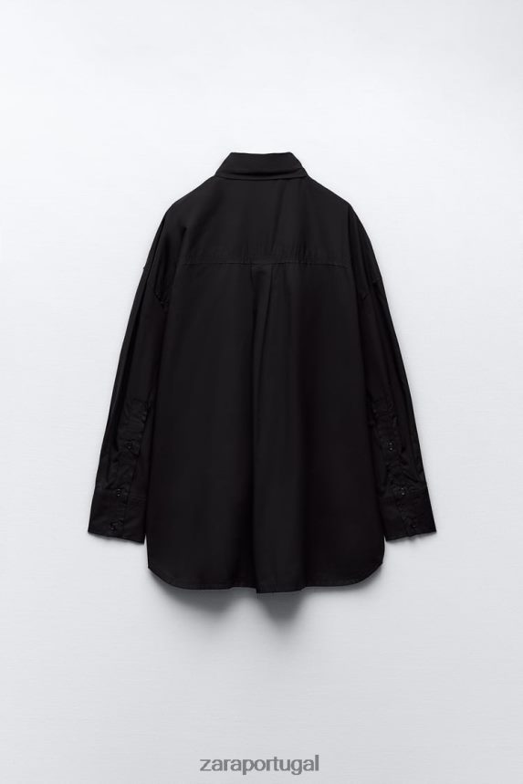 camisa de popeline grande mulheres Zara preto Z2080L291 roupas