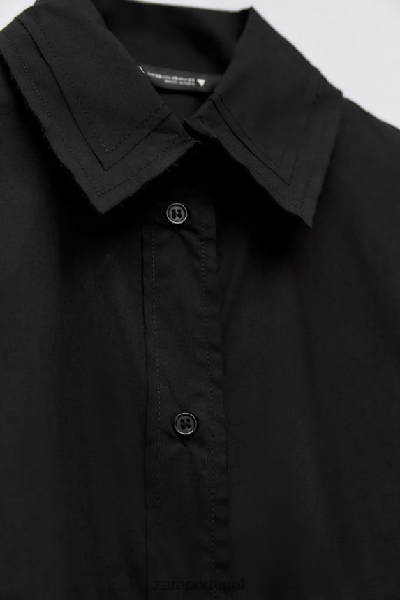 camisa de popeline grande mulheres Zara preto Z2080L291 roupas