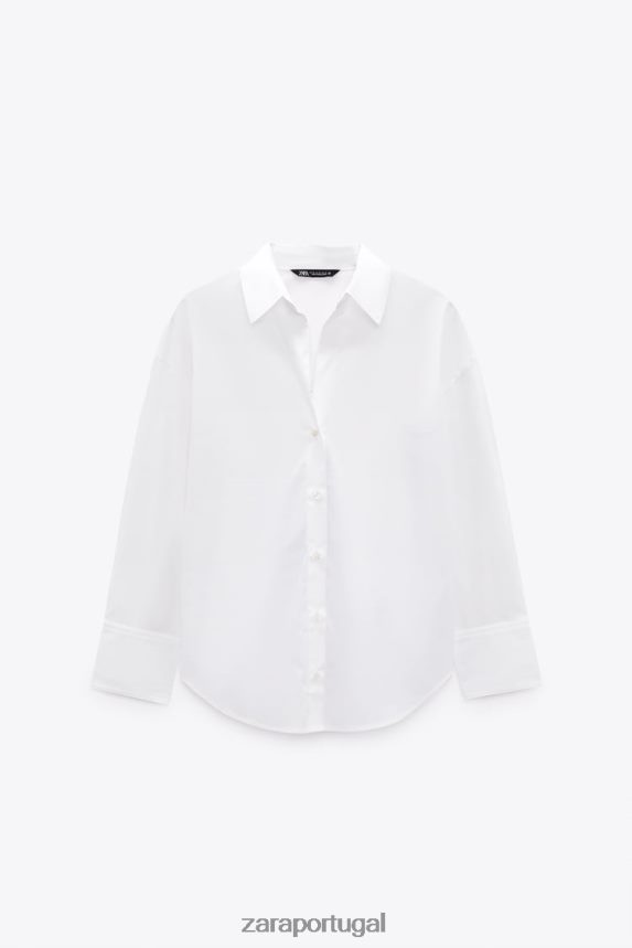 camisa de popeline mulheres Zara branco Z2080L338 roupas