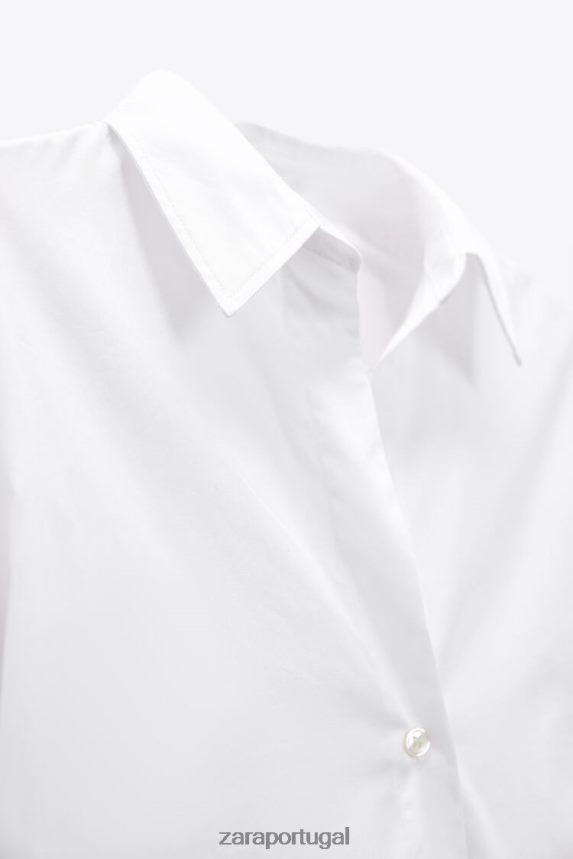 camisa de popeline mulheres Zara branco Z2080L338 roupas