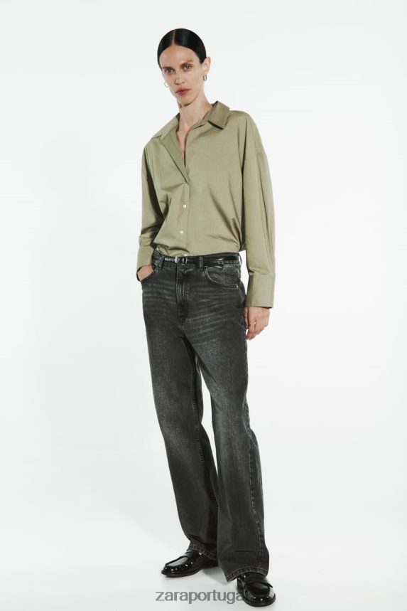 camisa de popeline mulheres Zara cáqui claro Z2080L297 roupas