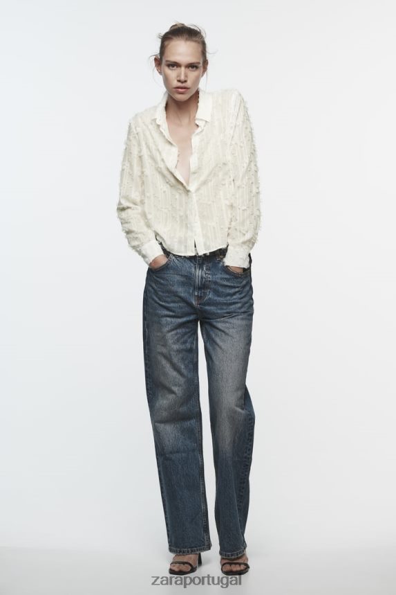 camisa desgastada mulheres Zara branco Z2080L437 roupas