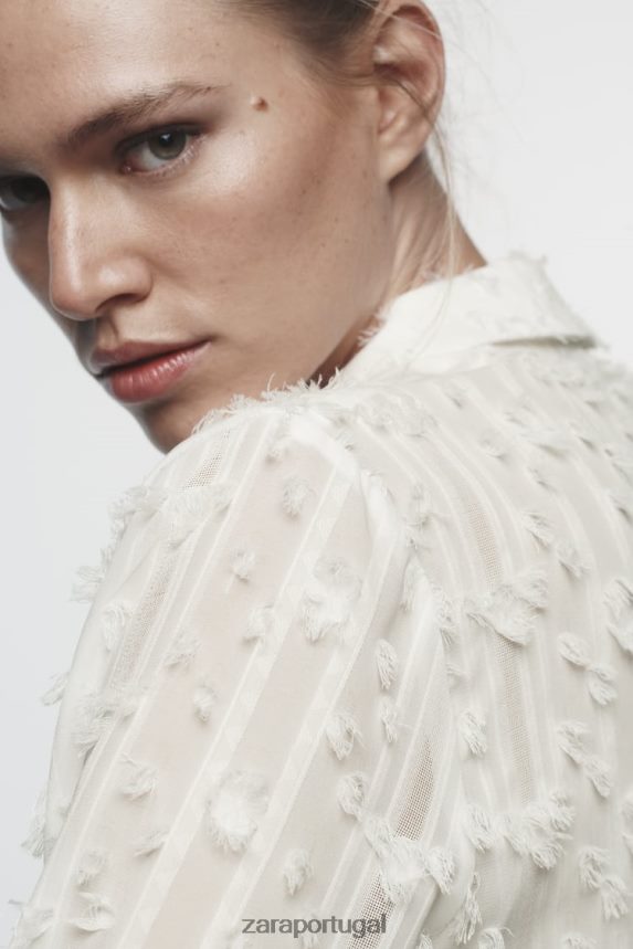 camisa desgastada mulheres Zara branco Z2080L437 roupas