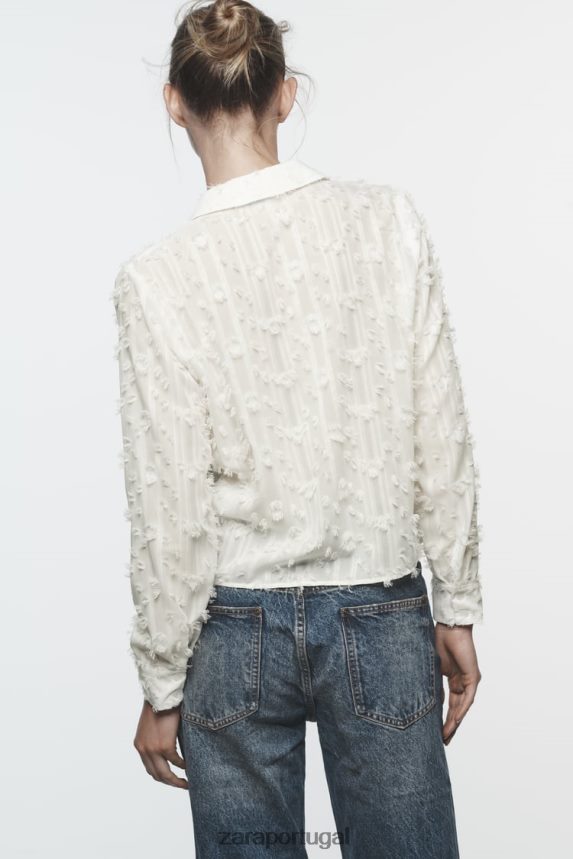 camisa desgastada mulheres Zara branco Z2080L437 roupas