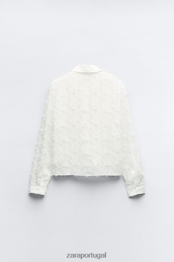 camisa desgastada mulheres Zara branco Z2080L437 roupas