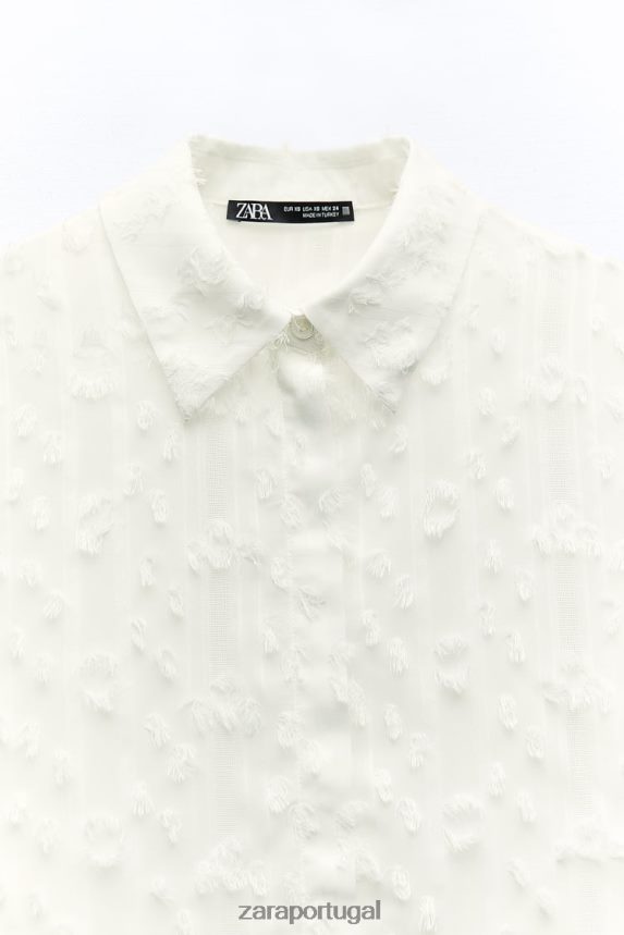 camisa desgastada mulheres Zara branco Z2080L437 roupas