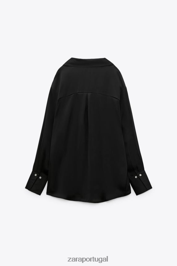 camisa efeito cetim mulheres Zara preto Z2080L314 roupas