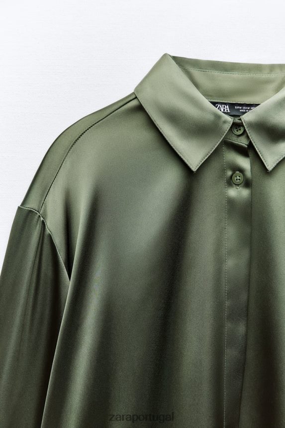 camisa efeito cetim mulheres Zara verde escuro Z2080L334 roupas