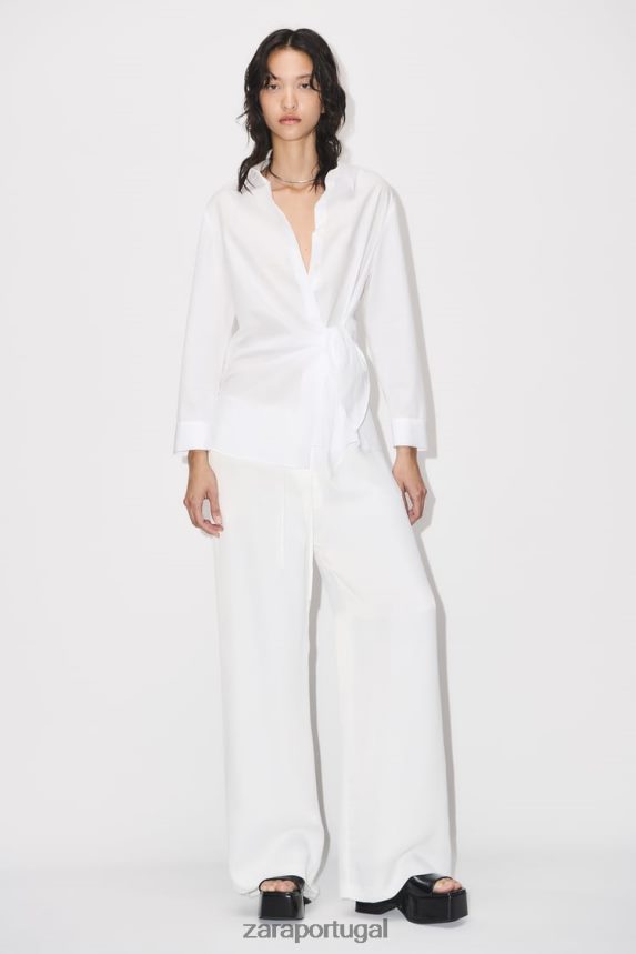 camisa envolvente de popeline mulheres Zara branco Z2080L332 roupas