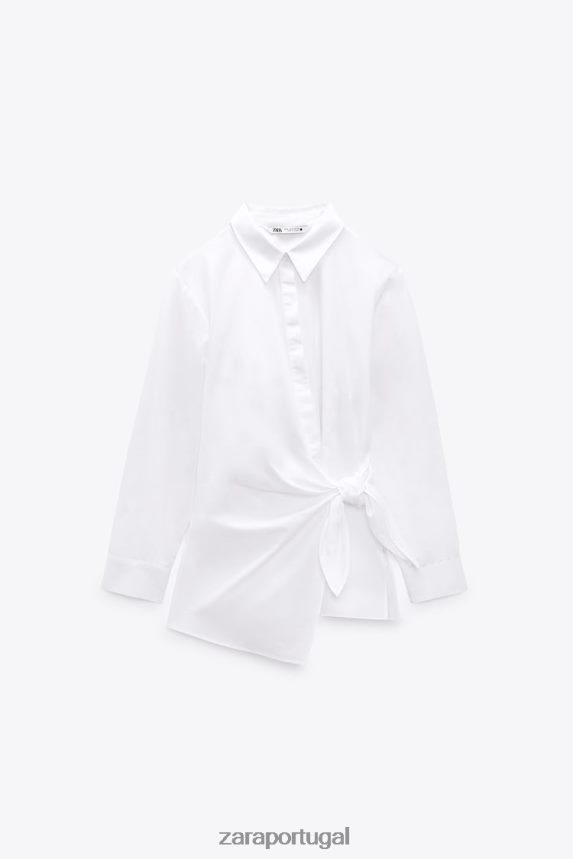 camisa envolvente de popeline mulheres Zara branco Z2080L332 roupas
