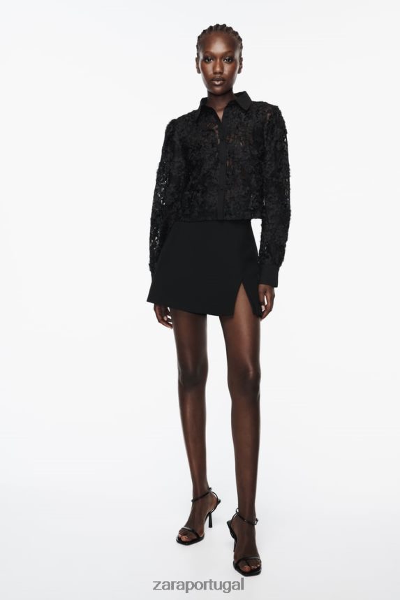 camisa floral texturizada mulheres Zara preto Z2080L340 roupas