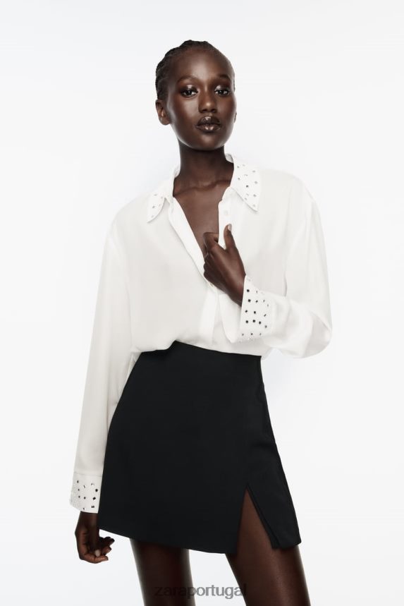 camisa fluida espelhada mulheres Zara ostra branca Z2080L425 roupas