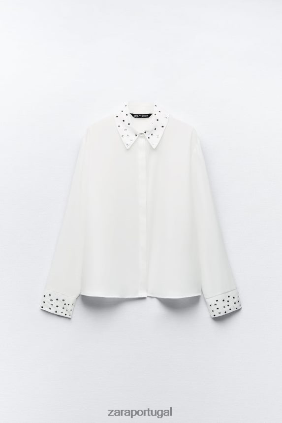 camisa fluida espelhada mulheres Zara ostra branca Z2080L425 roupas