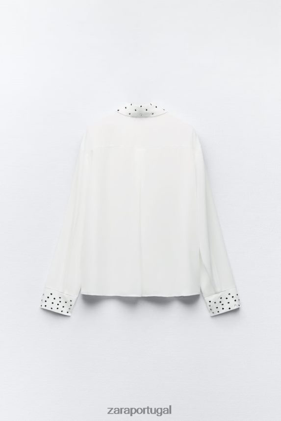 camisa fluida espelhada mulheres Zara ostra branca Z2080L425 roupas
