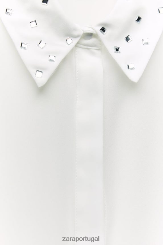 camisa fluida espelhada mulheres Zara ostra branca Z2080L425 roupas