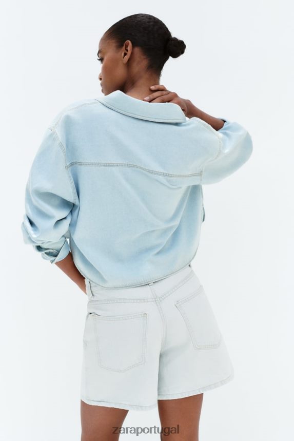 camisa jeans cropped z1975 mulheres Zara azul claro Z2080L408 roupas