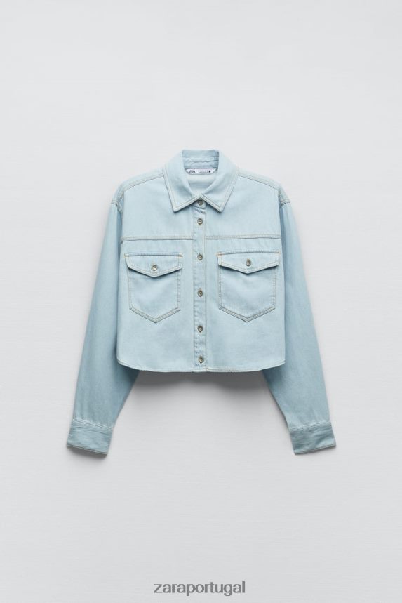camisa jeans cropped z1975 mulheres Zara azul claro Z2080L408 roupas