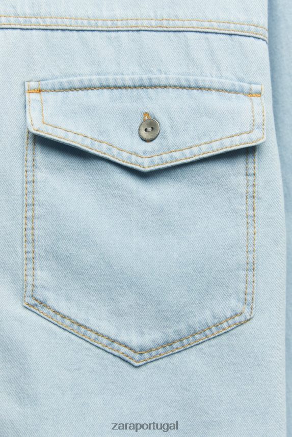 camisa jeans cropped z1975 mulheres Zara azul claro Z2080L408 roupas