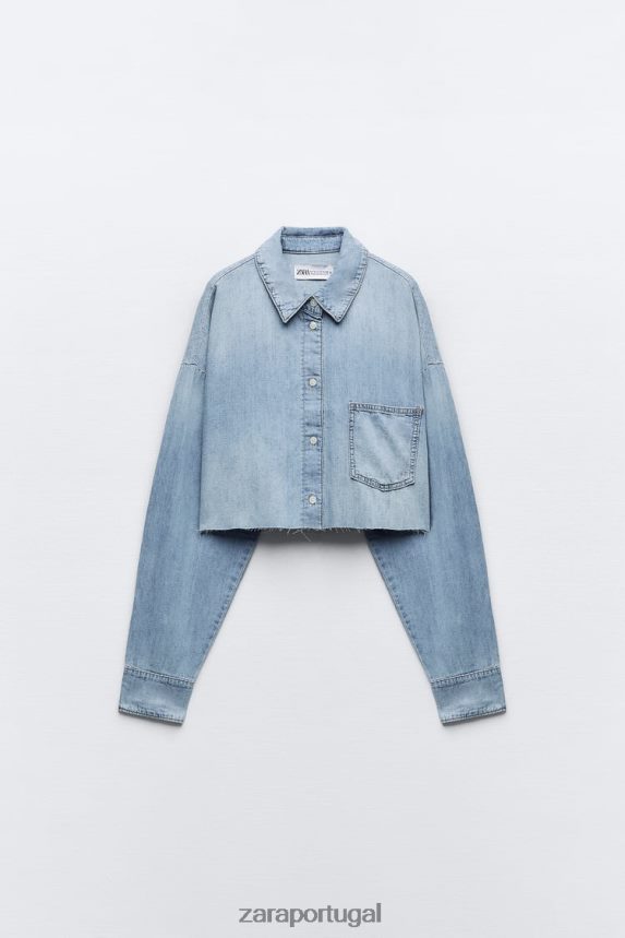 camisa jeans curta trf mulheres Zara azul Z2080L409 roupas
