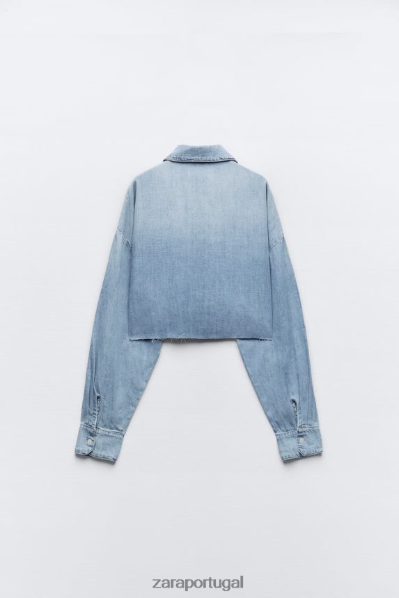 camisa jeans curta trf mulheres Zara azul Z2080L409 roupas