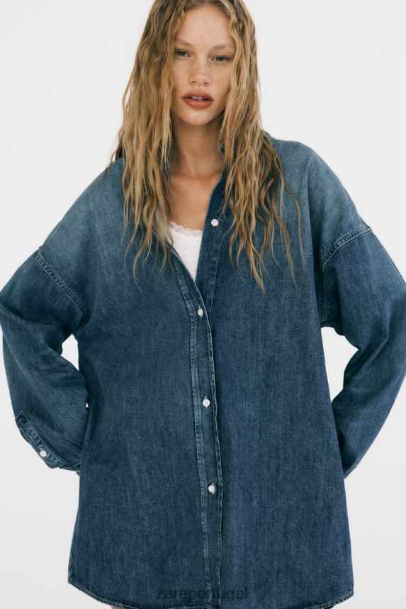 camisa jeans oversized trf mulheres Zara azul Z2080L333 roupas