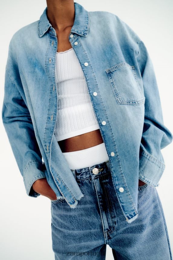 camisa jeans trf mulheres Zara azul claro Z2080L390 roupas