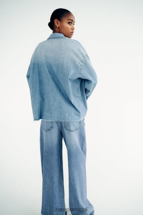 camisa jeans trf mulheres Zara azul claro Z2080L390 roupas