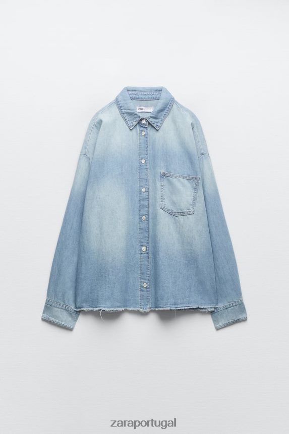 camisa jeans trf mulheres Zara azul claro Z2080L390 roupas