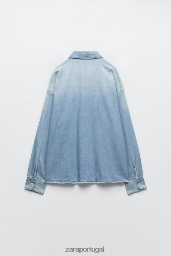 camisa jeans trf mulheres Zara azul claro Z2080L390 roupas
