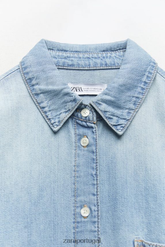 camisa jeans trf mulheres Zara azul claro Z2080L390 roupas