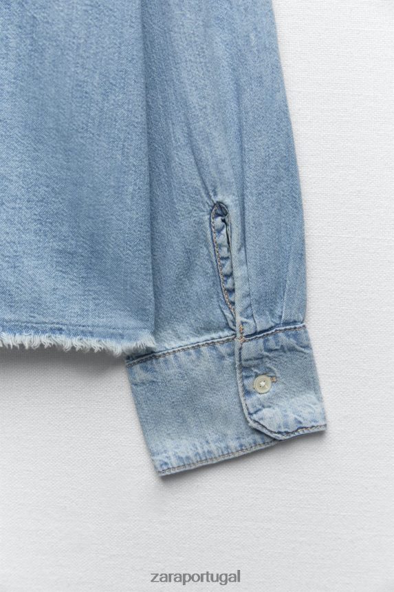camisa jeans trf mulheres Zara azul claro Z2080L390 roupas
