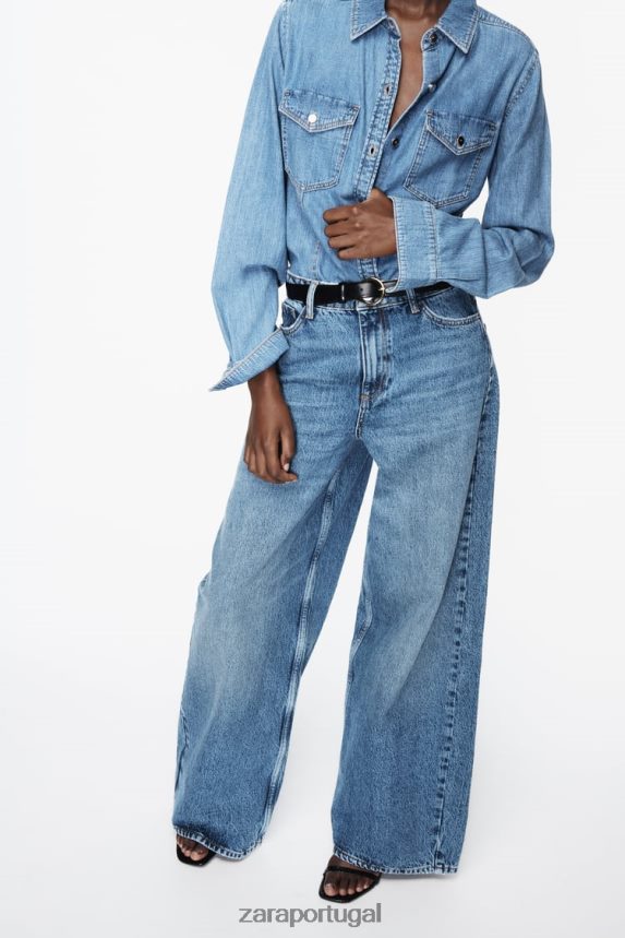 camisa jeans z1975 mulheres Zara meio azul Z2080L305 roupas
