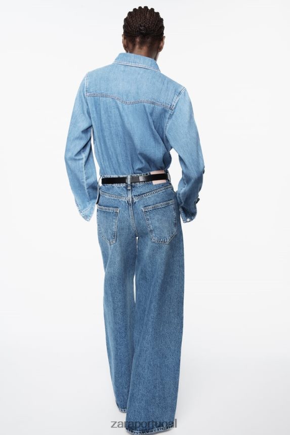 camisa jeans z1975 mulheres Zara meio azul Z2080L305 roupas