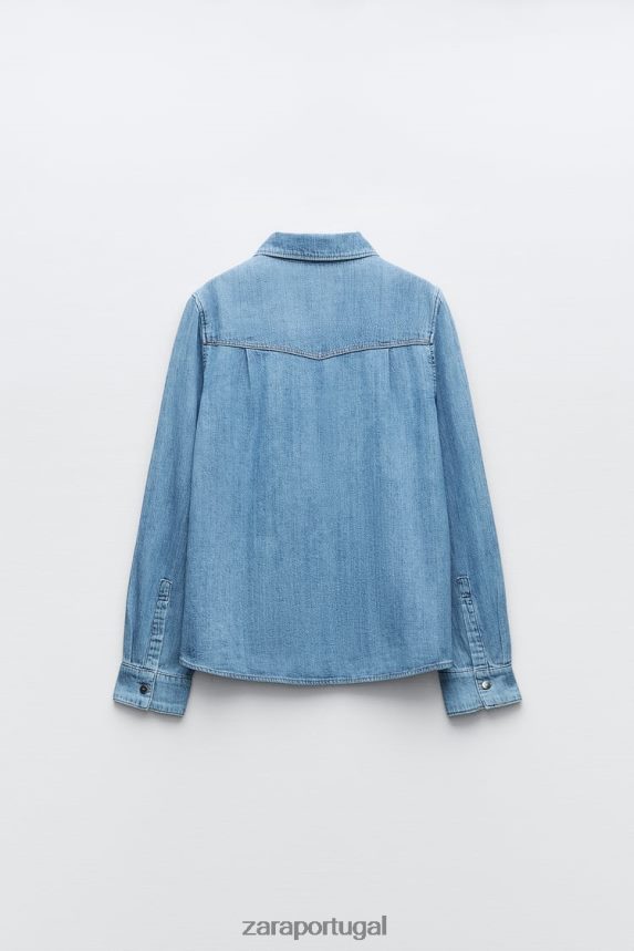 camisa jeans z1975 mulheres Zara meio azul Z2080L305 roupas