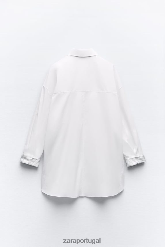 camisa listrada com punho grande mulheres Zara branco Z2080L289 roupas