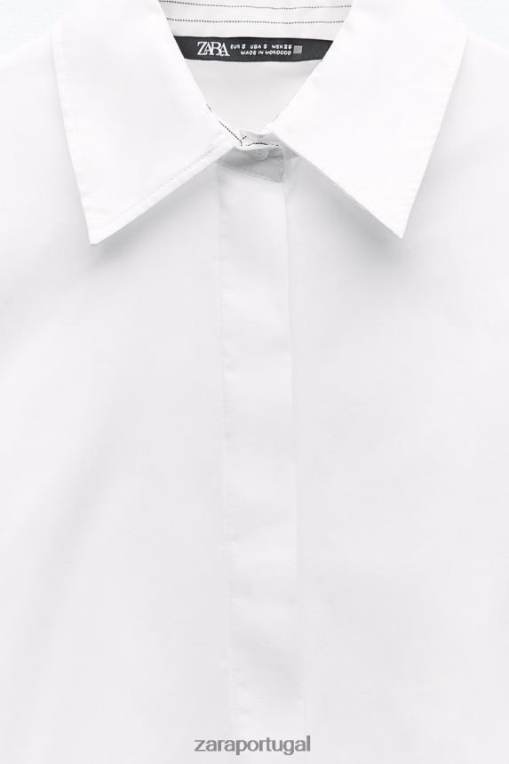 camisa listrada com punho grande mulheres Zara branco Z2080L289 roupas