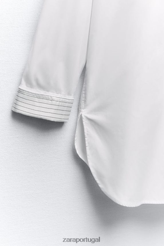 camisa listrada com punho grande mulheres Zara branco Z2080L289 roupas