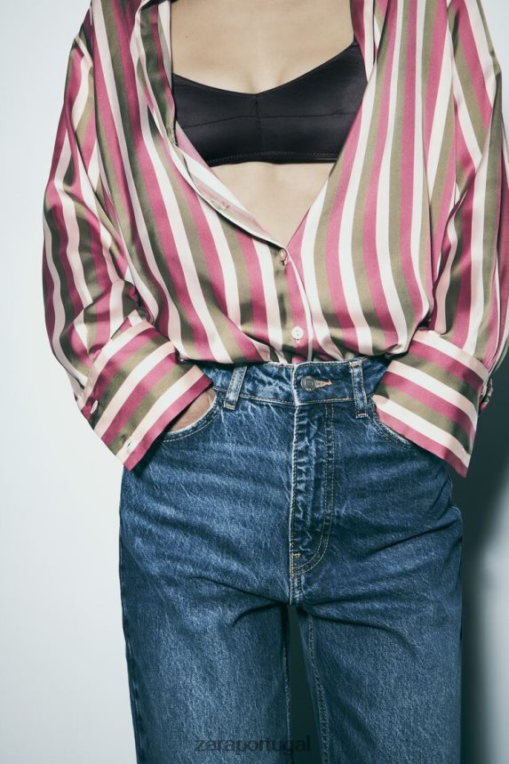 camisa listrada de cetim mulheres Zara multicolorido Z2080L296 roupas
