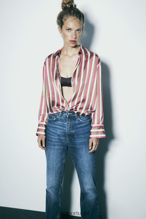 camisa listrada de cetim mulheres Zara multicolorido Z2080L296 roupas