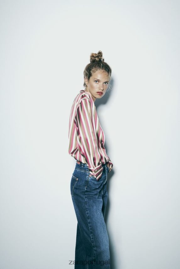 camisa listrada de cetim mulheres Zara multicolorido Z2080L296 roupas