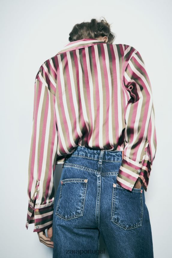 camisa listrada de cetim mulheres Zara multicolorido Z2080L296 roupas
