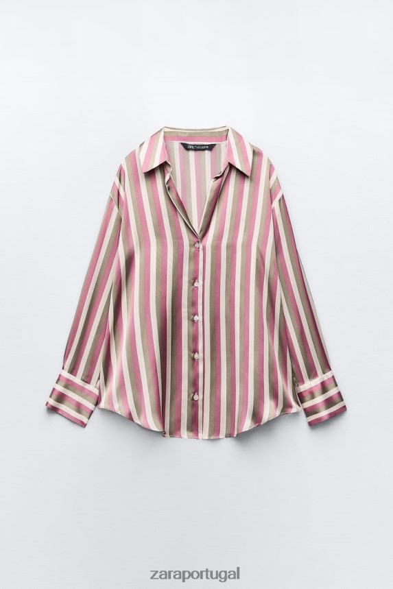 camisa listrada de cetim mulheres Zara multicolorido Z2080L296 roupas