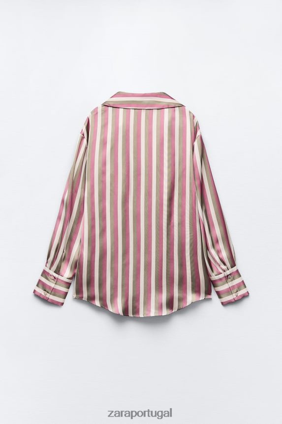 camisa listrada de cetim mulheres Zara multicolorido Z2080L296 roupas