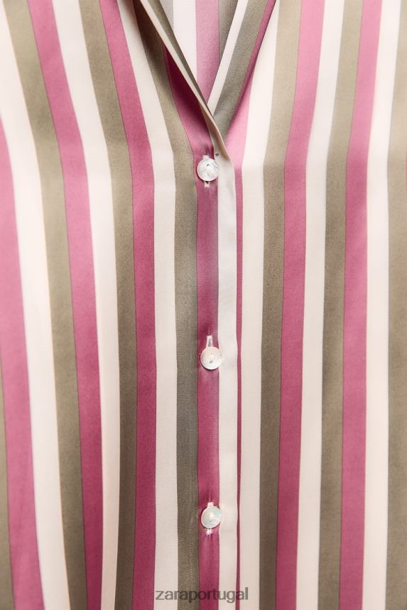 camisa listrada de cetim mulheres Zara multicolorido Z2080L296 roupas