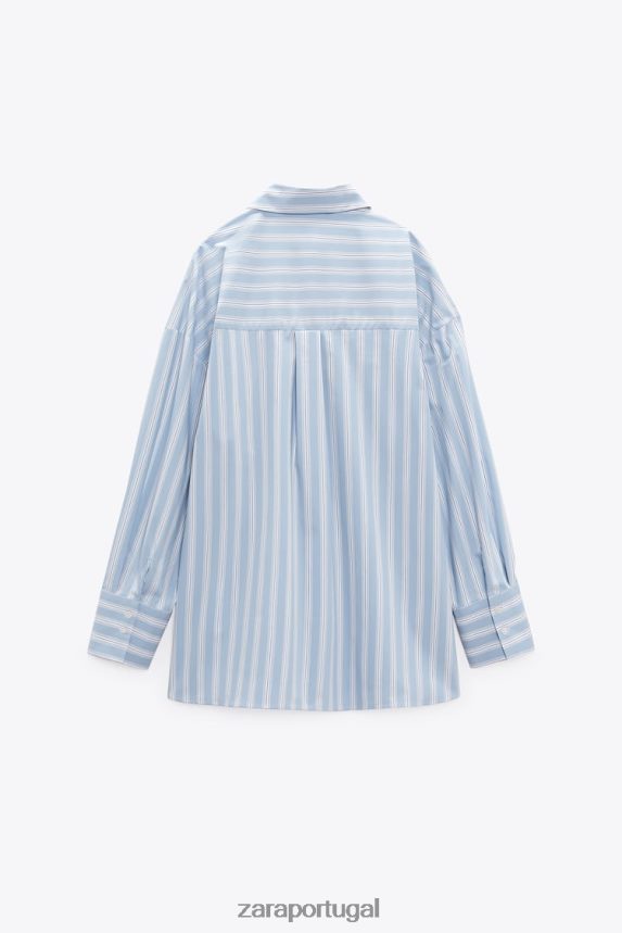camisa listrada grande mulheres Zara Branco azulado Z2080L435 roupas
