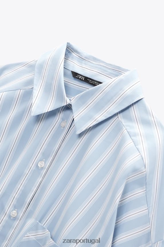 camisa listrada grande mulheres Zara Branco azulado Z2080L435 roupas