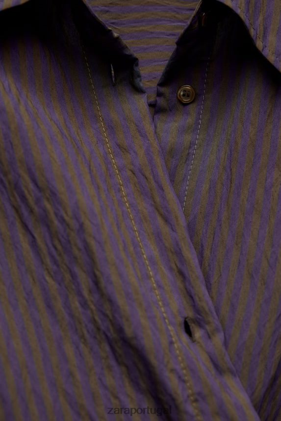camisa listrada minimalista multi/posicional da coleção zw mulheres Zara marrom/azul Z2080L299 roupas
